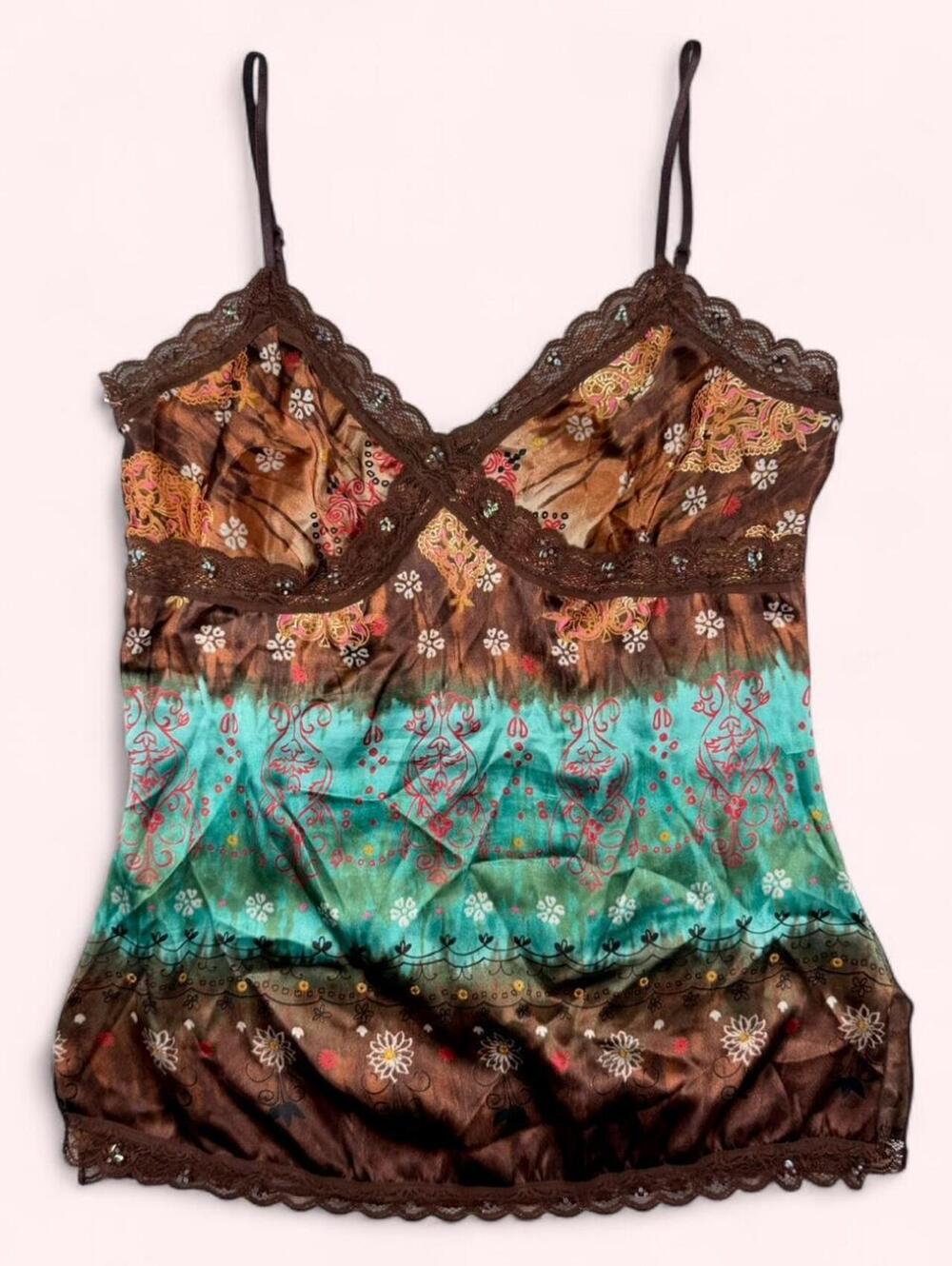 Y2K floral cami top with beaded details